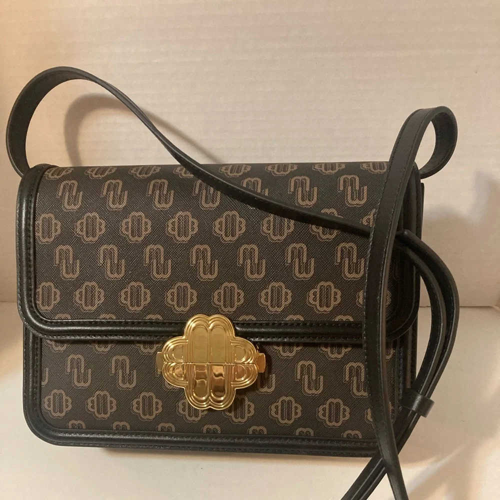 MAJE Clover Clasp Canvas Bag with Leather trim.